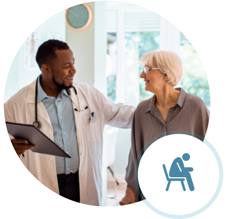 circle-doctor-patient-icon Female patient smiling to male doctor in medical room
